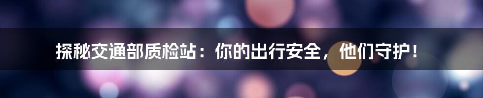 探秘交通部质检站:你的出行安全,他们守护!