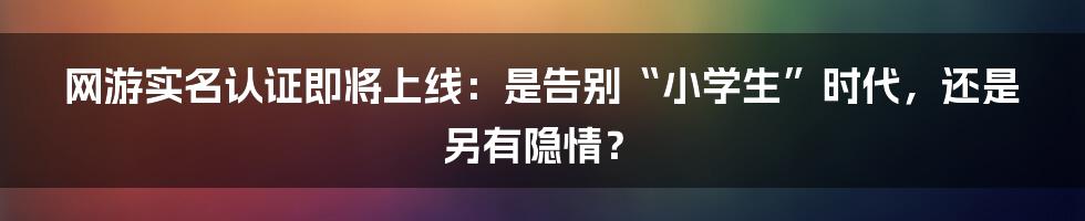 网游实名认证即将上线：是告别“小学生”时代，还是另有隐情？