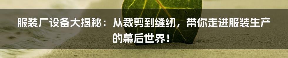 服装厂设备大揭秘:从裁剪到缝纫,带你走进服装生产的幕后世界!