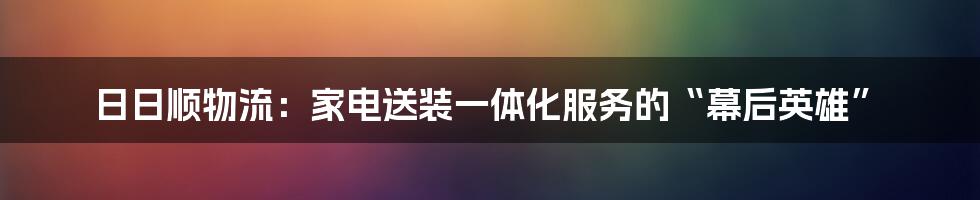 日日顺物流:家电送装一体化服务的“幕后英雄”