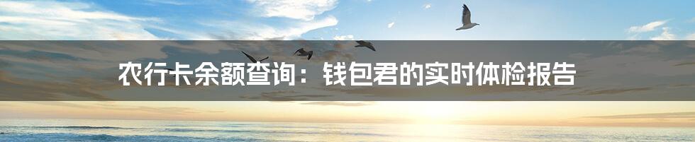 农行卡余额查询:钱包君的实时体检报告