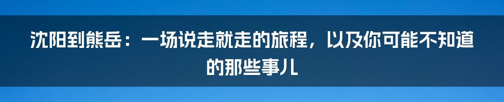 沈阳到熊岳：一场说走就走的旅程，以及你可能不知道的那些事儿