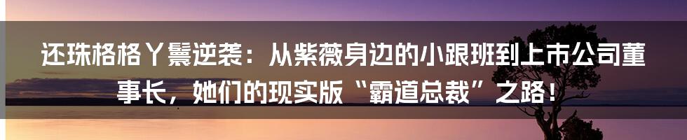 还珠格格丫鬟逆袭:从紫薇身边的小跟班到上市公司董事长,她们的现实版“霸道总裁”之路!