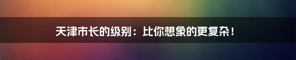 天津市长的级别:比你想象的更复杂!