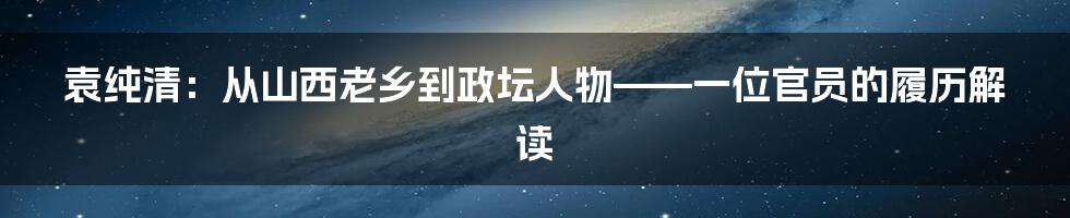 袁纯清:从山西老乡到政坛人物——一位官员的履历解读
