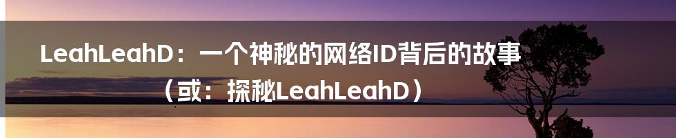 LeahLeahD:一个神秘的网络ID背后的故事(或:探秘LeahLeahD)