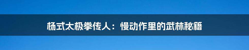 杨式太极拳传人:慢动作里的武林秘籍