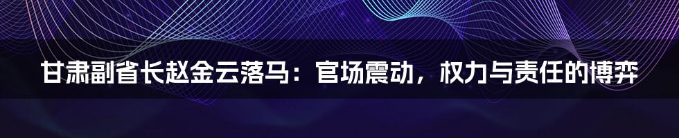 甘肃副省长赵金云落马:官场震动,权力与责任的博弈