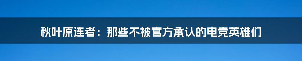 秋叶原连者:那些不被官方承认的电竞英雄们