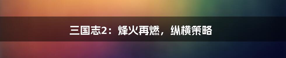 三国志2:烽火再燃,纵横策略