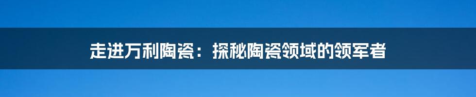 走进万利陶瓷:探秘陶瓷领域的领军者