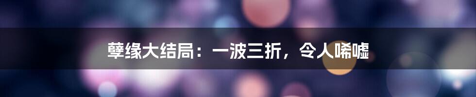 孽缘大结局:一波三折,令人唏嘘