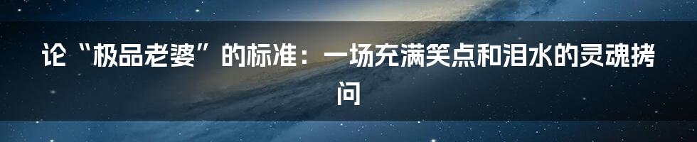 论“极品老婆”的标准:一场充满笑点和泪水的灵魂拷问