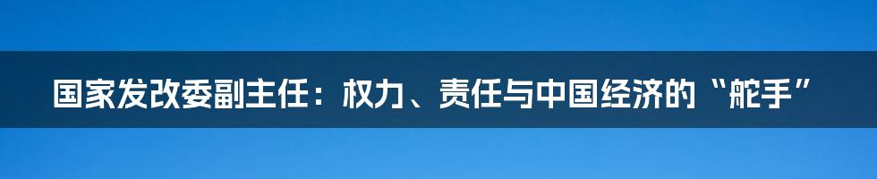 国家发改委副主任:权力、责任与中国经济的“舵手”