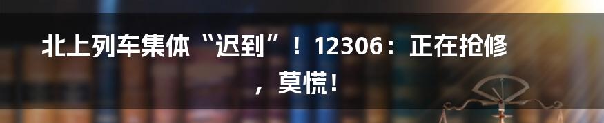 北上列车集体“迟到”!12306:正在抢修,莫慌!