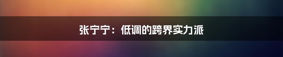 张宁宁:低调的跨界实力派