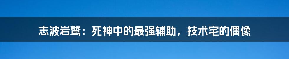 志波岩鹫：死神中的最强辅助，技术宅的偶像