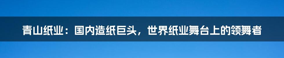 青山纸业：国内造纸巨头，世界纸业舞台上的领舞者