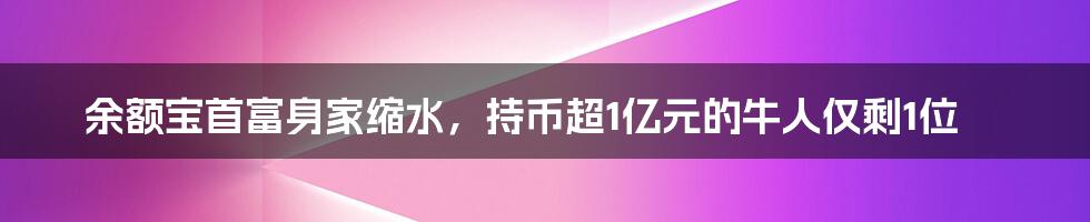 余额宝首富身家缩水，持币超1亿元的牛人仅剩1位