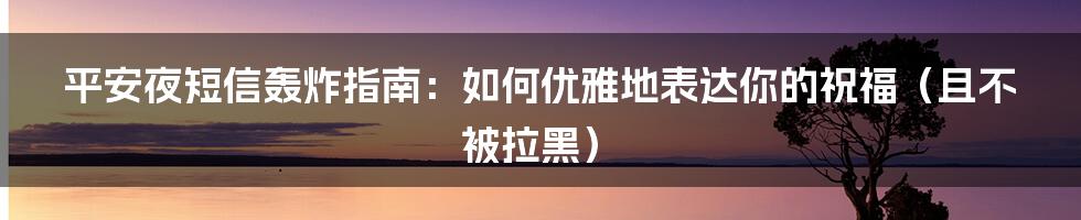 平安夜短信轰炸指南:如何优雅地表达你的祝福(且不被拉黑)