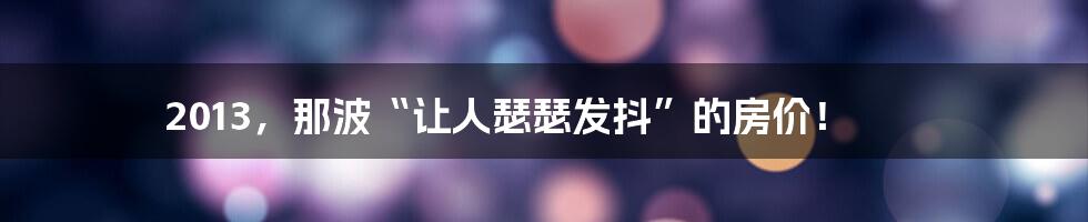 2013,那波“让人瑟瑟发抖”的房价!