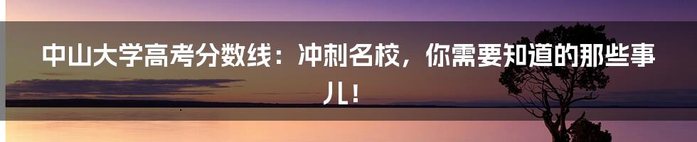中山大学高考分数线：冲刺名校，你需要知道的那些事儿！