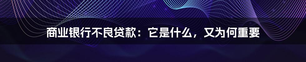 商业银行不良贷款:它是什么,又为何重要