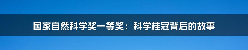 国家自然科学奖一等奖:科学桂冠背后的故事