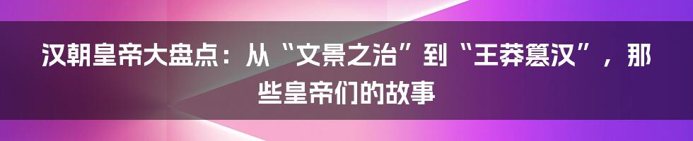 汉朝皇帝大盘点:从“文景之治”到“王莽篡汉”,那些皇帝们的故事