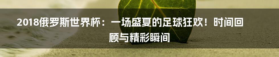 2018俄罗斯世界杯:一场盛夏的足球狂欢!时间回顾与精彩瞬间