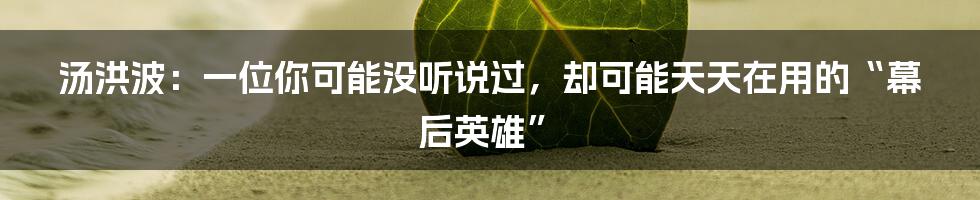 汤洪波:一位你可能没听说过,却可能天天在用的“幕后英雄”