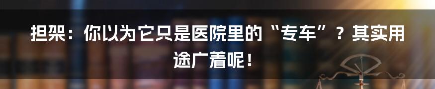 担架:你以为它只是医院里的“专车”?其实用途广着呢!