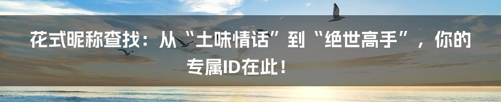 花式昵称查找:从“土味情话”到“绝世高手”,你的专属ID在此!