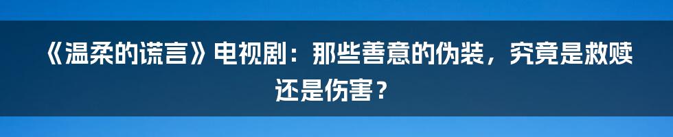 《温柔的谎言》电视剧:那些善意的伪装,究竟是救赎还是伤害?