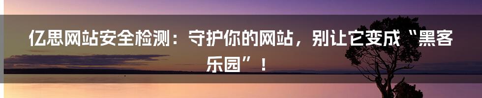 亿思网站安全检测:守护你的网站,别让它变成“黑客乐园”!