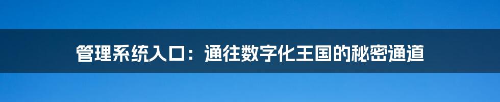 管理系统入口:通往数字化王国的秘密通道