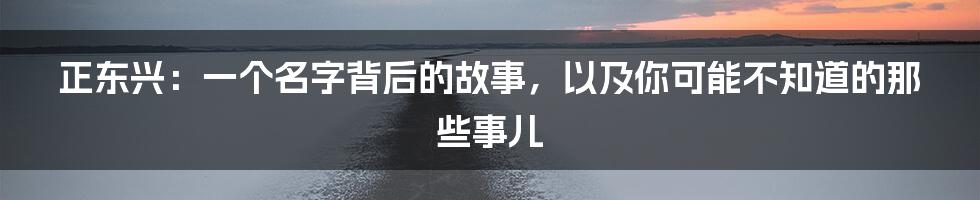 正东兴:一个名字背后的故事,以及你可能不知道的那些事儿