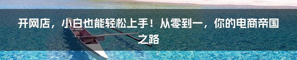 开网店,小白也能轻松上手!从零到一,你的电商帝国之路