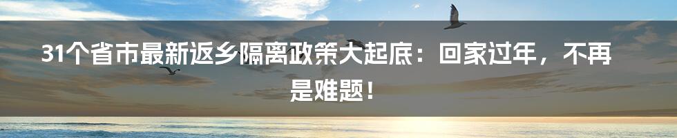 31个省市最新返乡隔离政策大起底：回家过年，不再是难题！