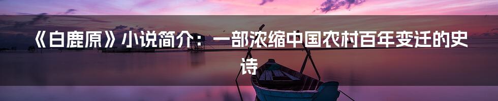 《白鹿原》小说简介:一部浓缩中国农村百年变迁的史诗