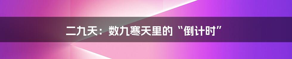 二九天:数九寒天里的“倒计时”