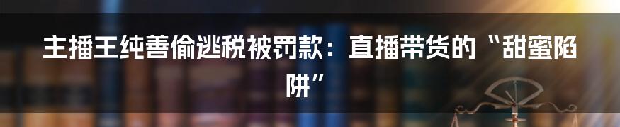 主播王纯善偷逃税被罚款:直播带货的“甜蜜陷阱”