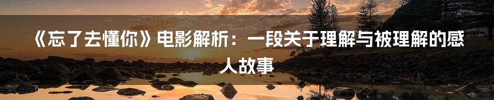 《忘了去懂你》电影解析:一段关于理解与被理解的感人故事