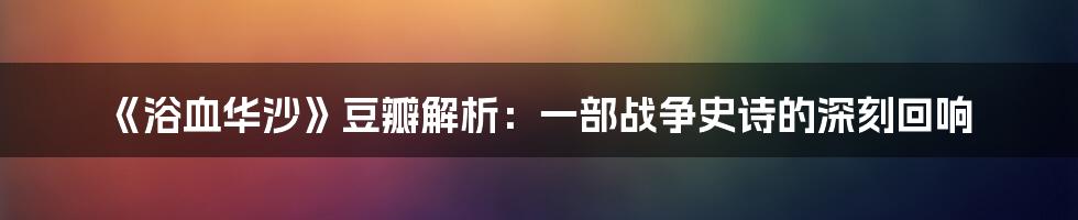 《浴血华沙》豆瓣解析:一部战争史诗的深刻回响