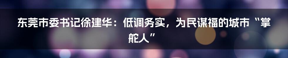 东莞市委书记徐建华：低调务实，为民谋福的城市“掌舵人”