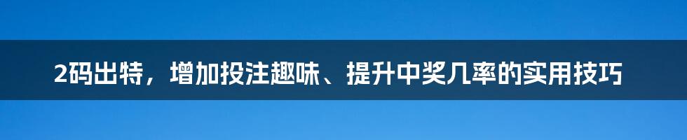 2码出特,增加投注趣味、提升中奖几率的实用技巧