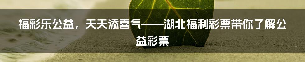 福彩乐公益,天天添喜气——湖北福利彩票带你了解公益彩票