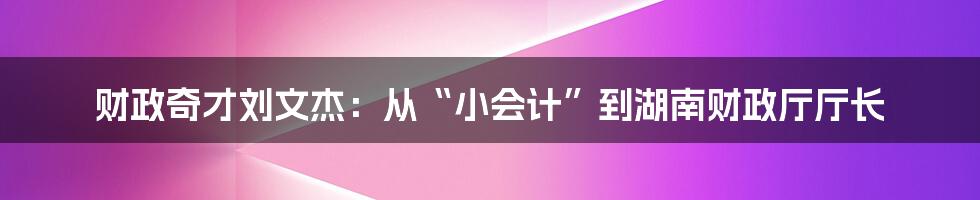 财政奇才刘文杰:从“小会计”到湖南财政厅厅长