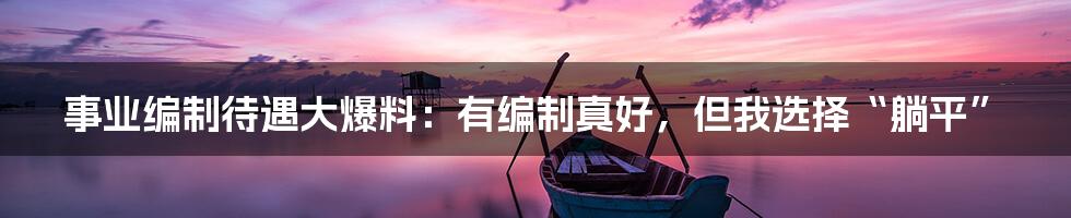 事业编制待遇大爆料:有编制真好,但我选择“躺平”