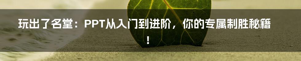 玩出了名堂:PPT从入门到进阶,你的专属制胜秘籍!